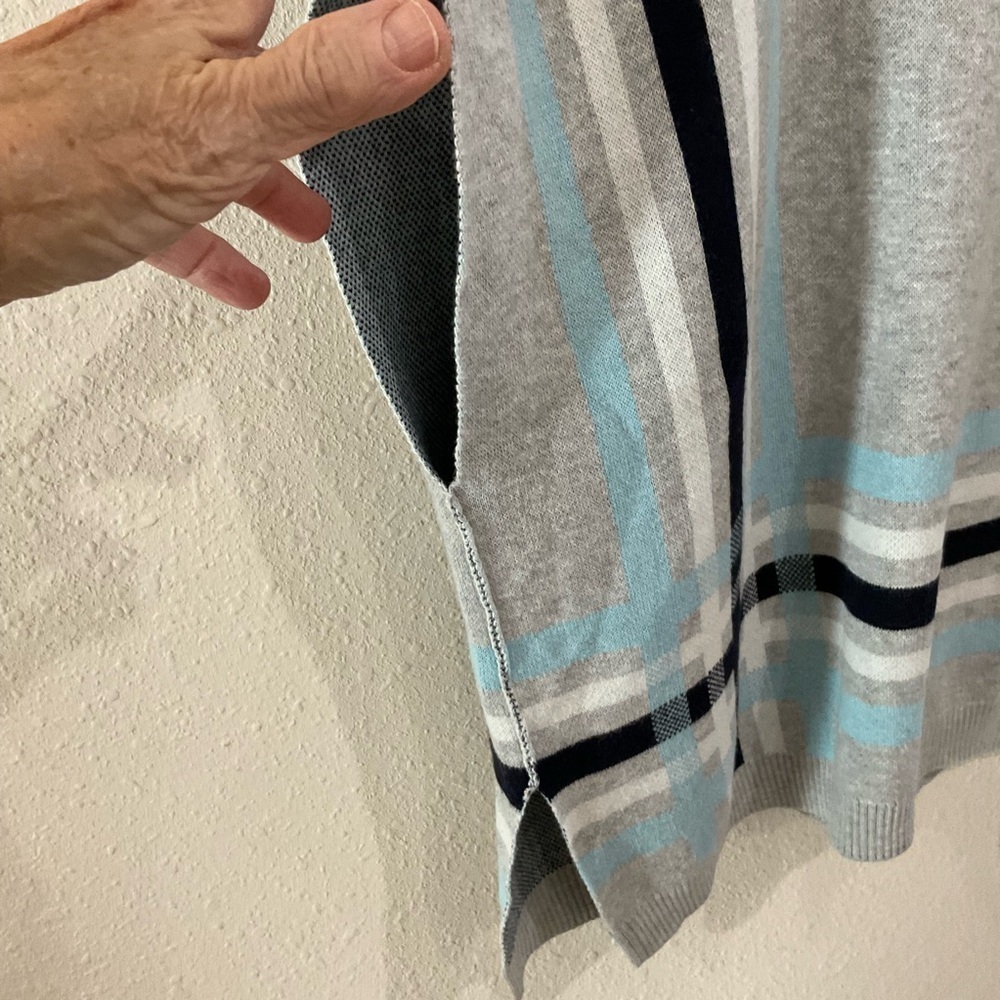 Talbots Sabrina Knit Sweater Poncho Grey, Blue & White Stripes Women’s XS/S - Picture 3 of 10